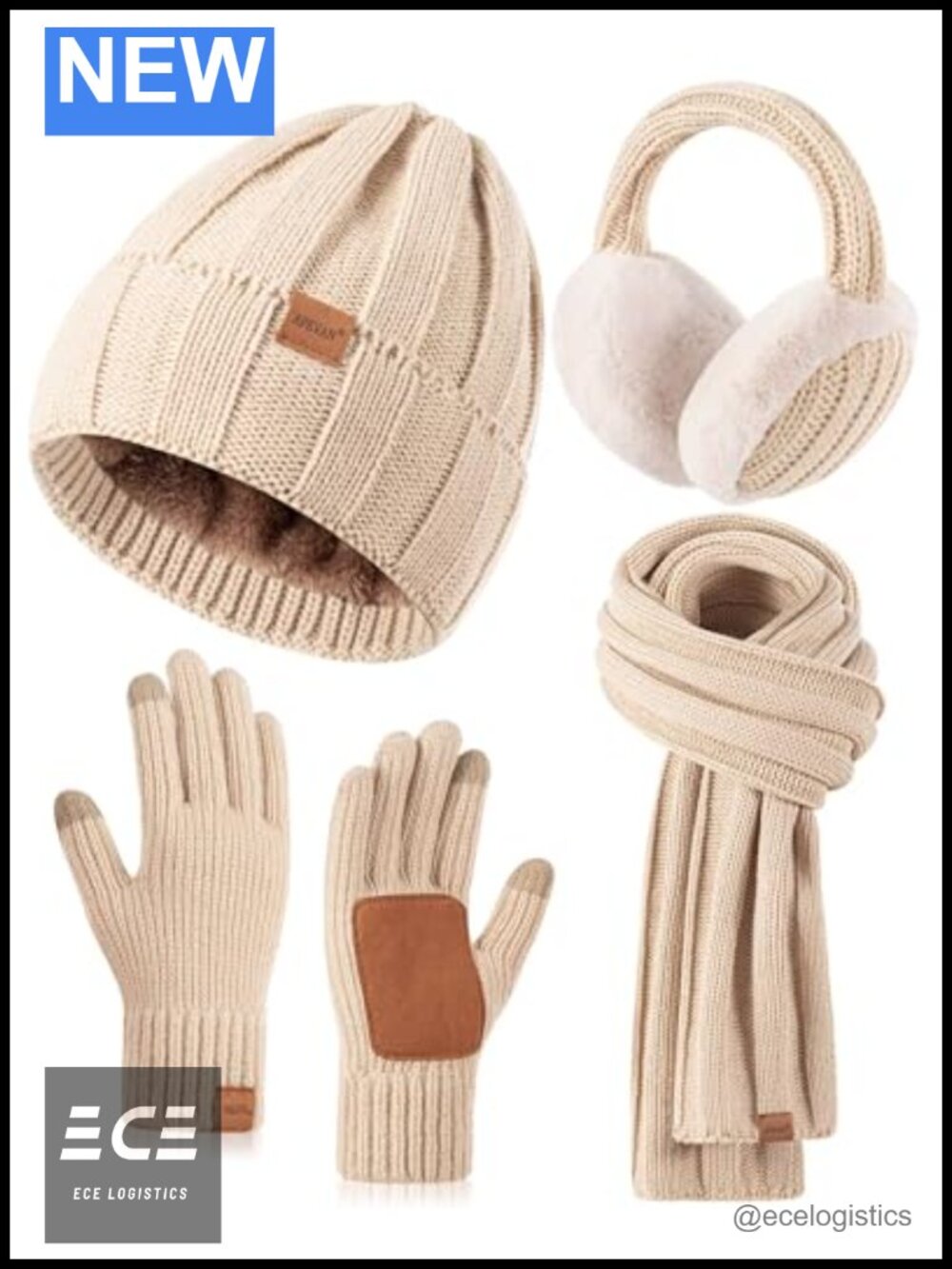 4-in-1 Winter Set Fleece Lined Beanie Scarf Touchscreen Gloves Earmuffs